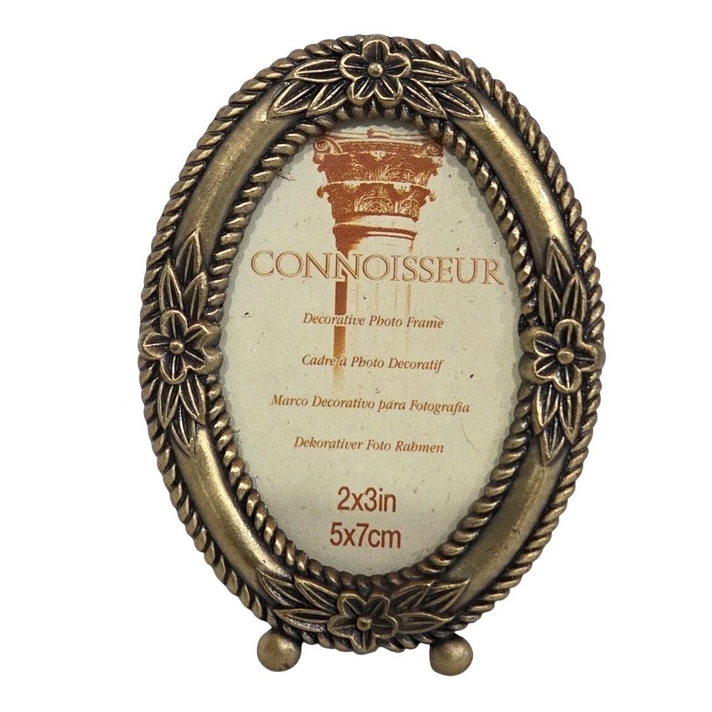 Vintage Style Oval Brass Floral  Mini Frame Ornate Metal Granny Core  Regency